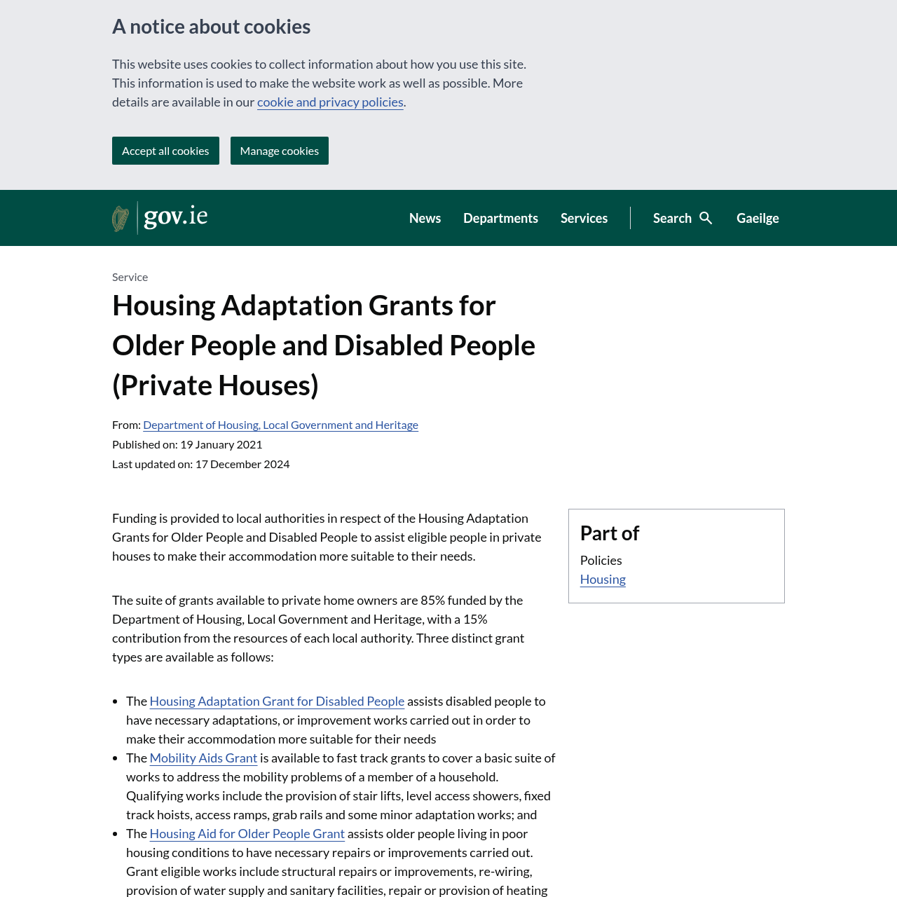 Gov.ie housing adaptation grants page